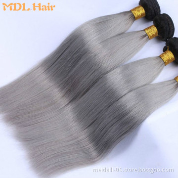 1B/ Grey Mink Straight Ombre Hair Double Drawn Shedding Free Remy Brazilian 100% Human Hair Bundles
